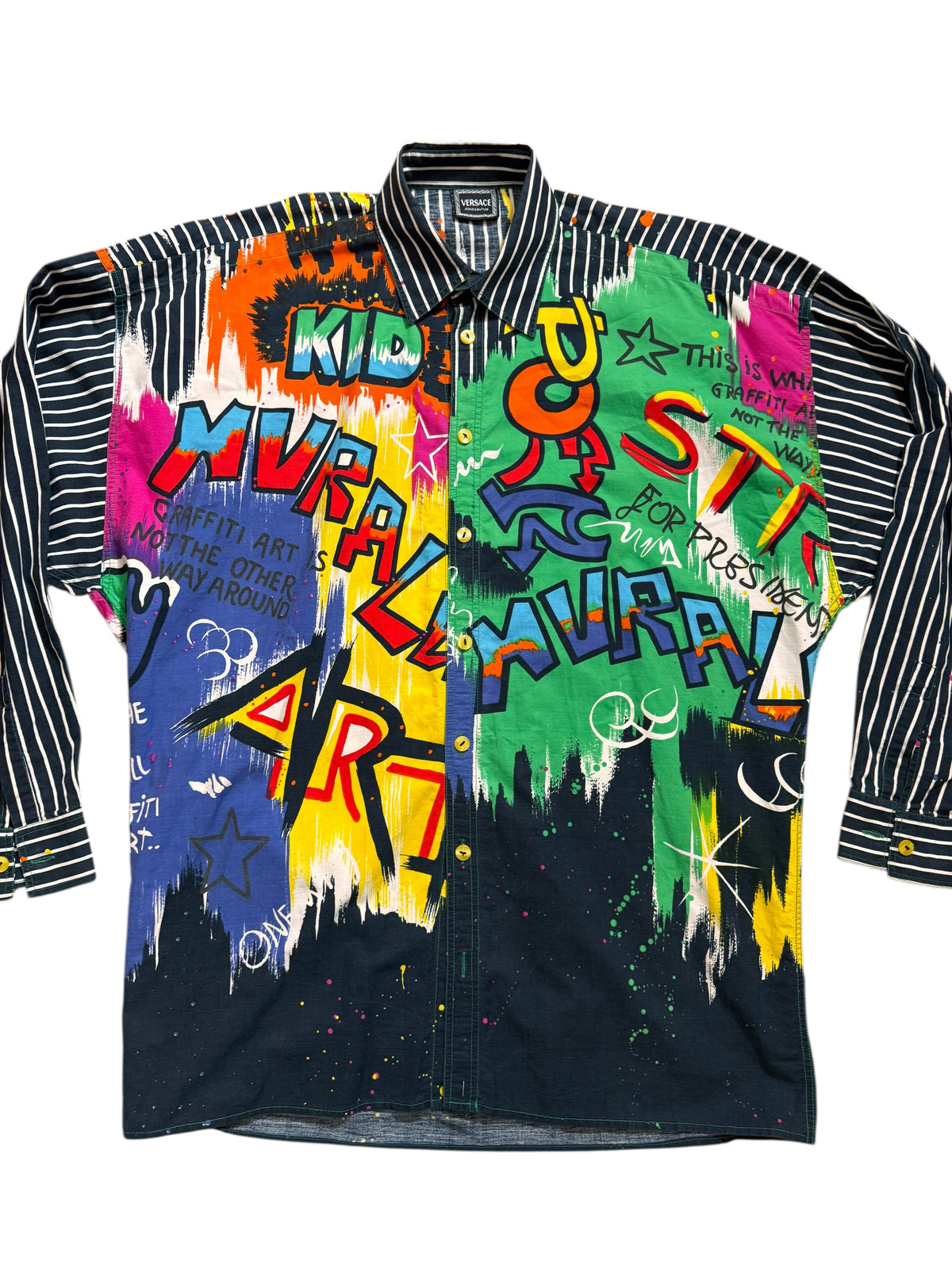 Versace Vintage Camicia Uomo Graffiti Multicolor a Righe Taglia S — foto 4