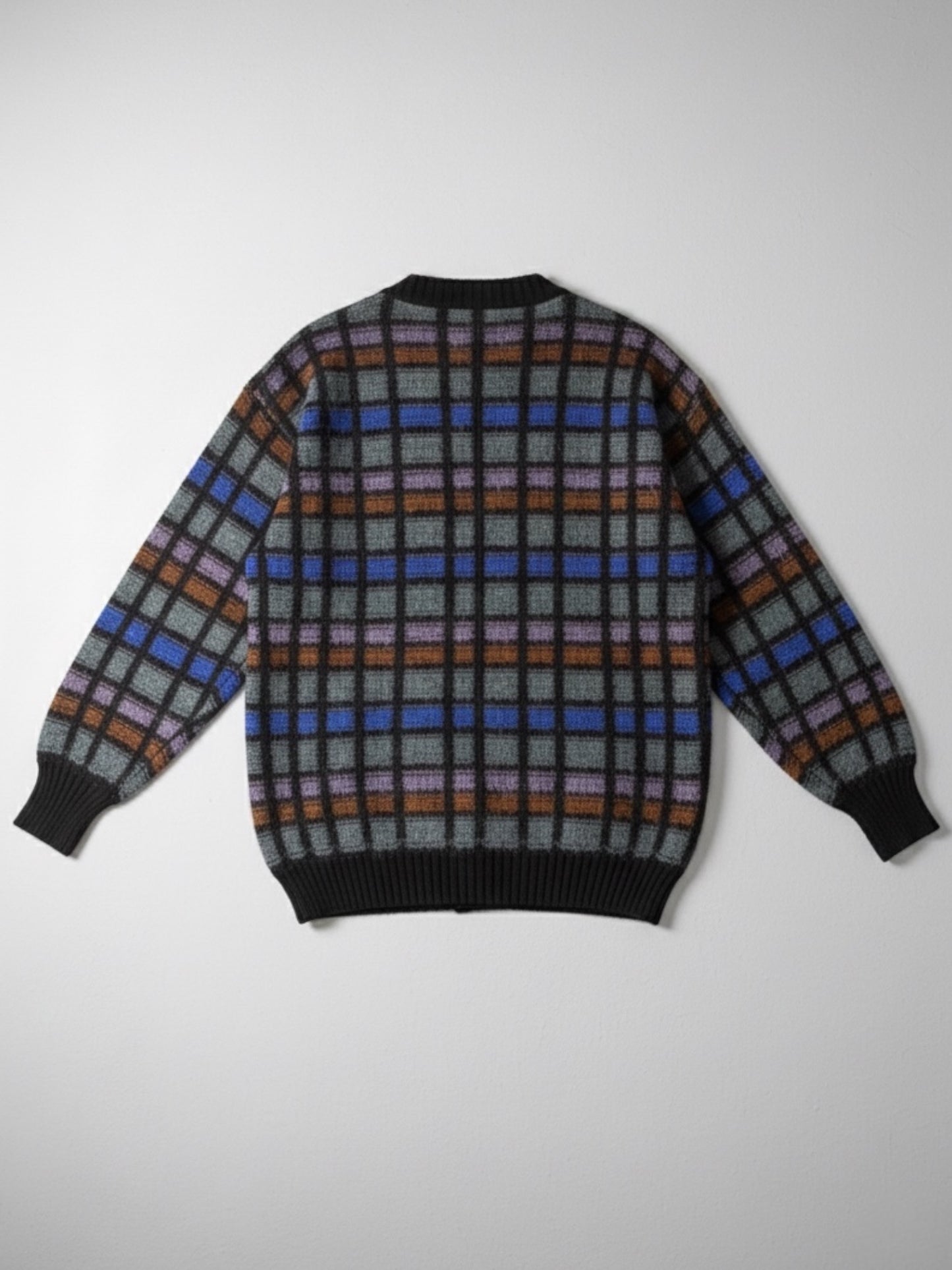 Cardigan Vintage a Quadri in Lana e Mohair – Taglia M