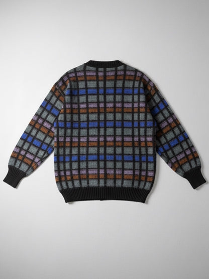 Cardigan Vintage a Quadri in Lana e Mohair – Taglia M