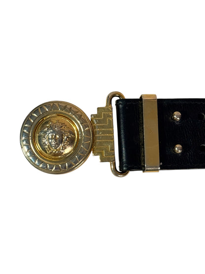 Gianni Versace Cintura Vintage Anni ‘90 in Pelle con Medusa e Frange Dorate