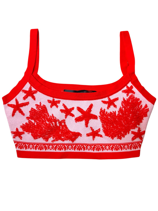 Versace Knit Top Jacquard Trésor de la Mer Rosso Taglia 36 Made in Italy