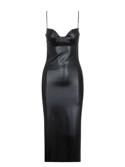 Versace abito in lattice naturale nero con zip frontale e dettagli Medusa – Taglia 46 IT