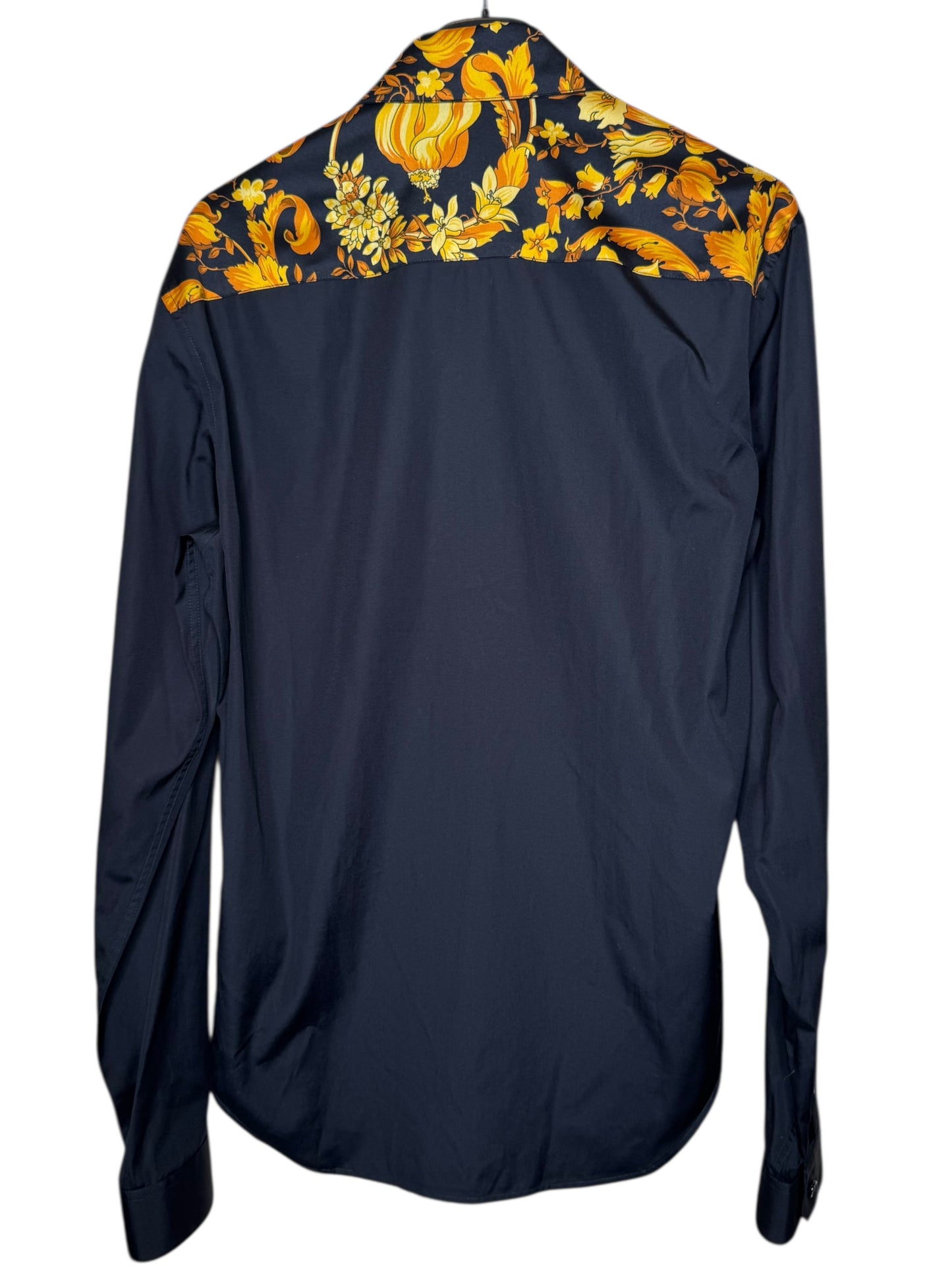 Versace Camicia Popeline Nera con Colletto e Spalle Stampa Barocco