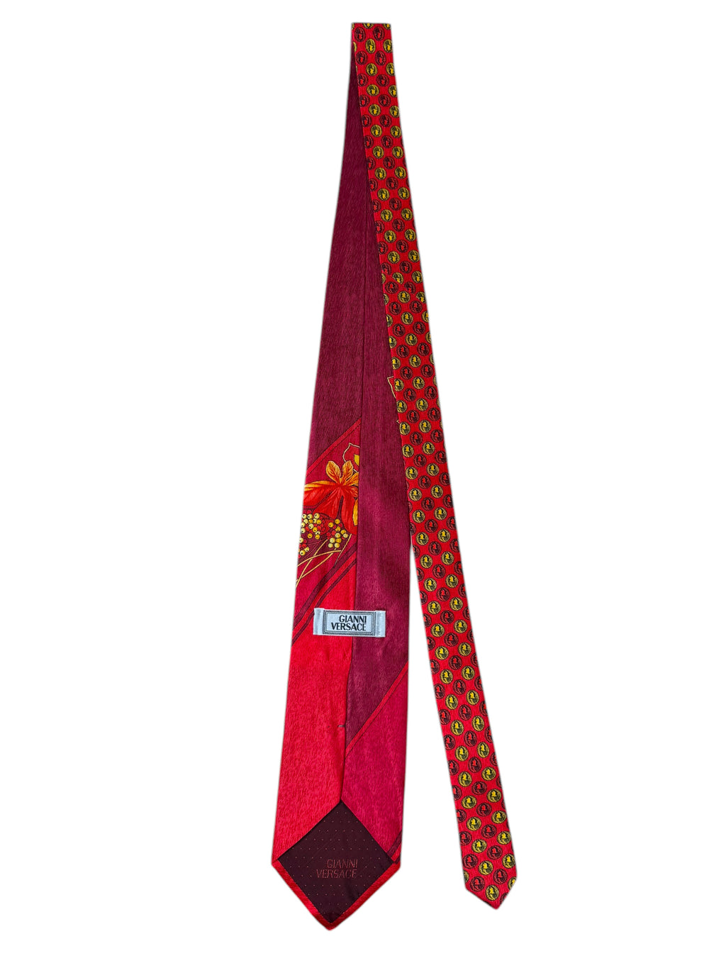 Cravatta Gianni Versace Vintage in Seta – Motivo Floreale Rosso/Bordeaux Giappone — foto 2