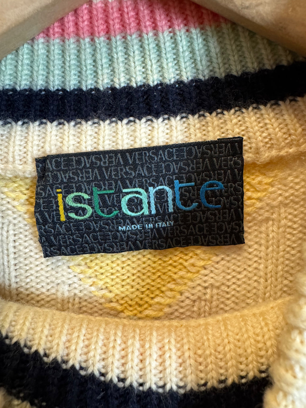 Versace Istante maglione argyle multicolor collo alto vintage taglia L — foto 3