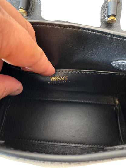 Versace Mini Borsa Medusa in Pelle Nera con Tracolla a Catena Oro - Made in Italy
