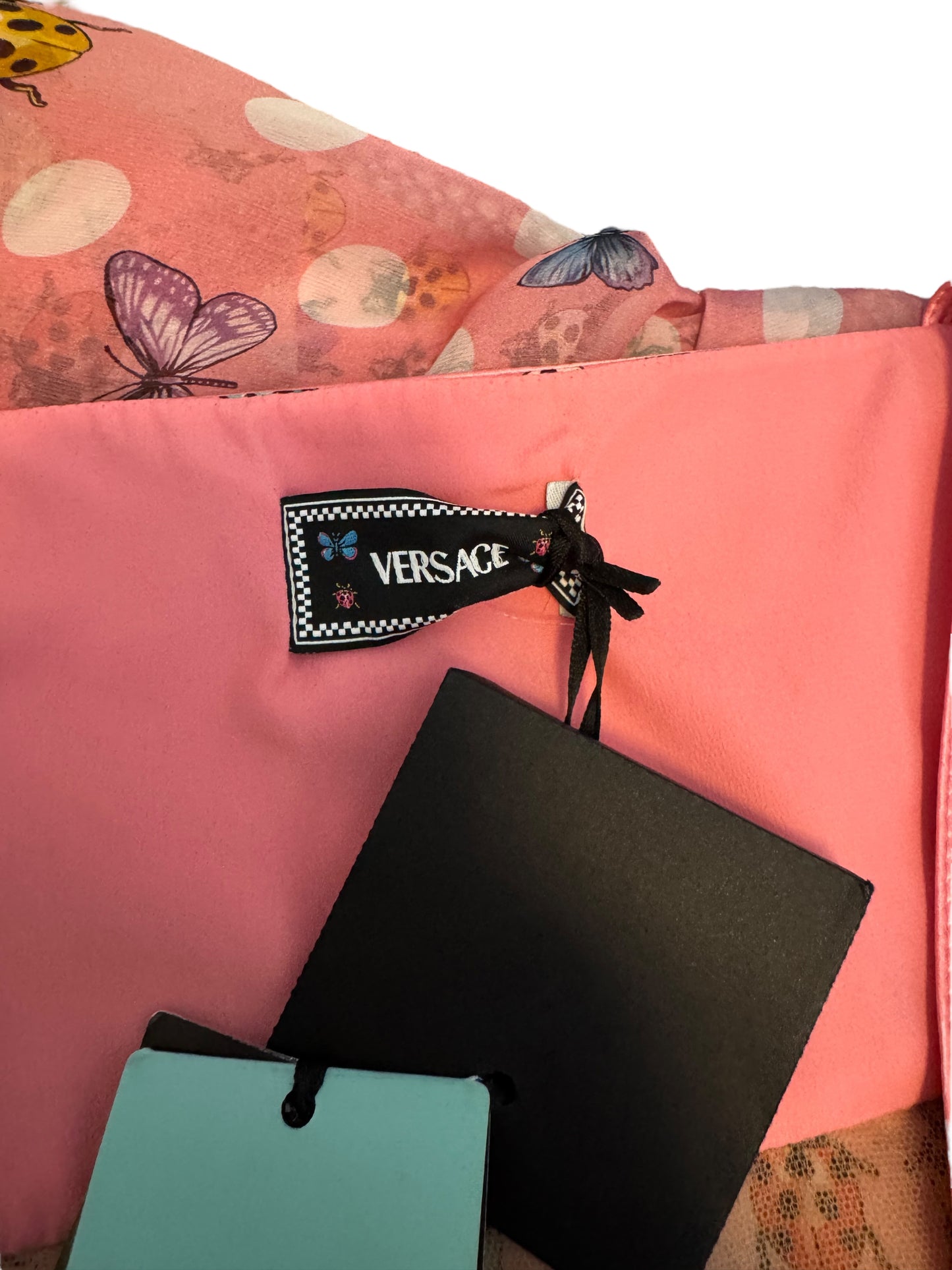 Versace Abito Seta Rosa Farfalle e Coccinelle