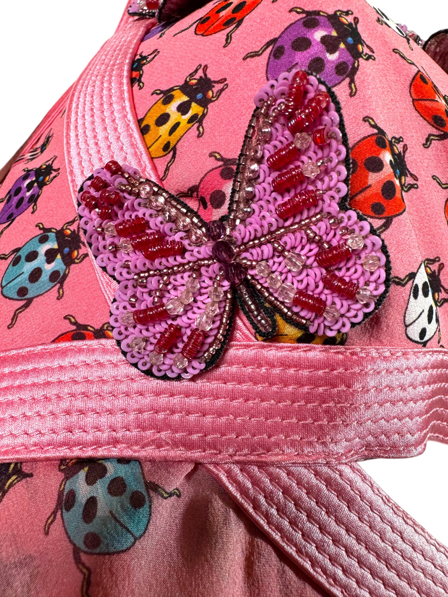 Versace Abito Seta Rosa Farfalle e Coccinelle