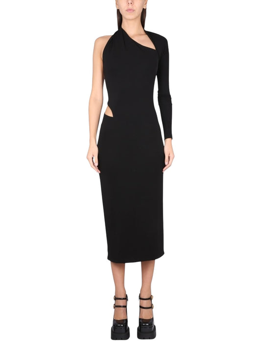 Versace Abito Nero Asimmetrico Monospalla Cut-Out - Taglia IT 38 - Made in Italy.