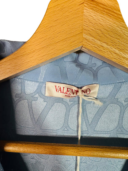 Valentino camicia seta azzurra con monogramma V logo tono su tono TG 46