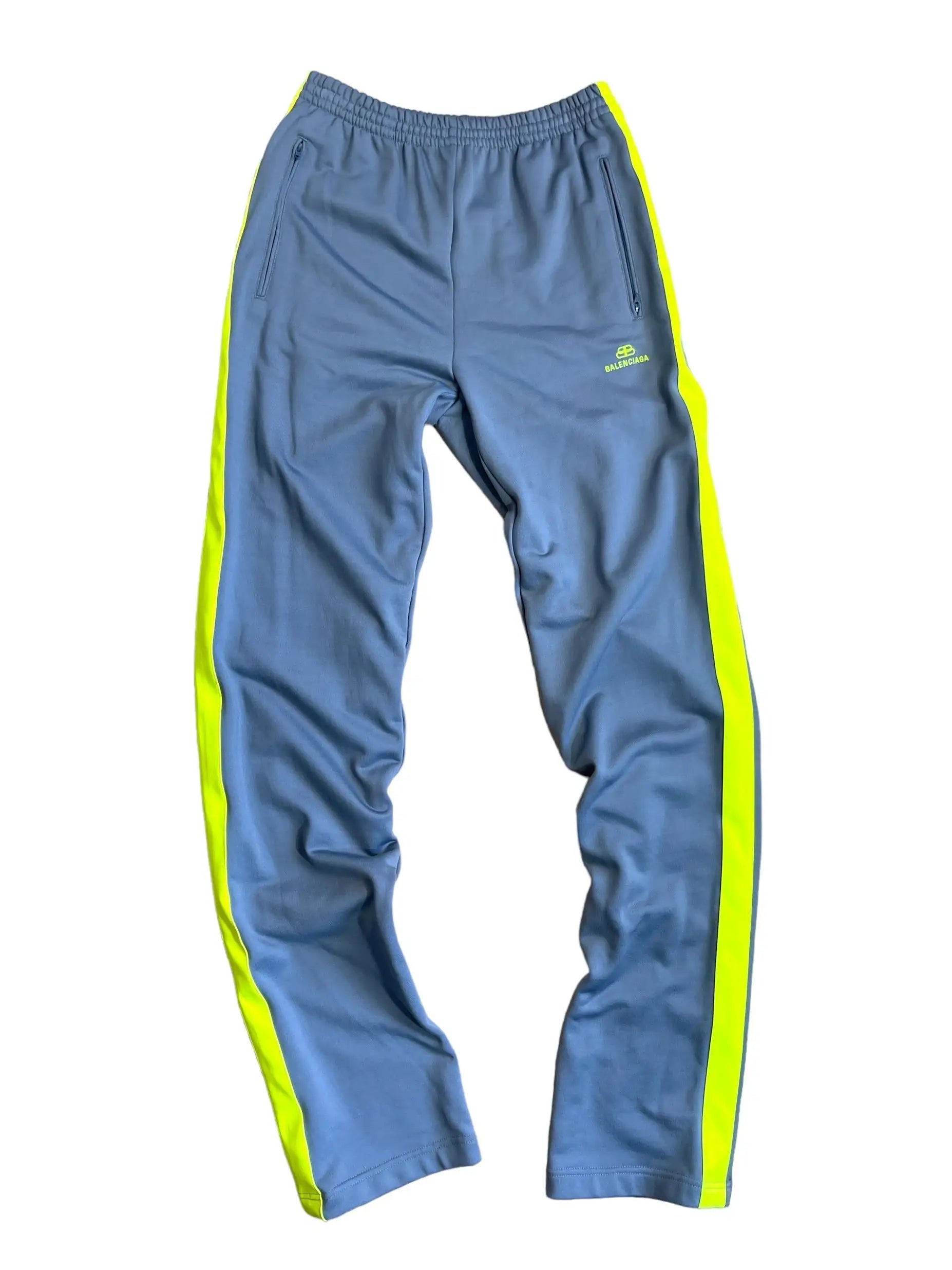Balenciaga pantaloni tuta grigi con bande gialle logo ricamato taglia 46