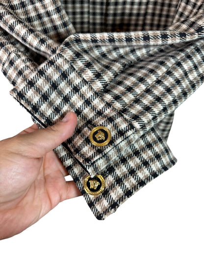 Versace Giacca Uomo Check Marrone/Nero con Bottoni Medusa – Taglia 48 IT.