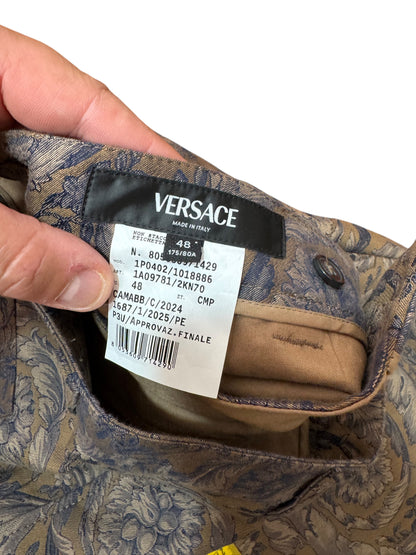 Versace Pantaloni Uomo Baroque Jacquard Floreale Blu Beige Taglia 48.