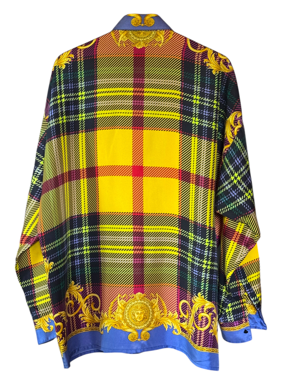 Camicia Gianni Versace Vintage in Seta – Barocco e Check Multicolor — foto 2