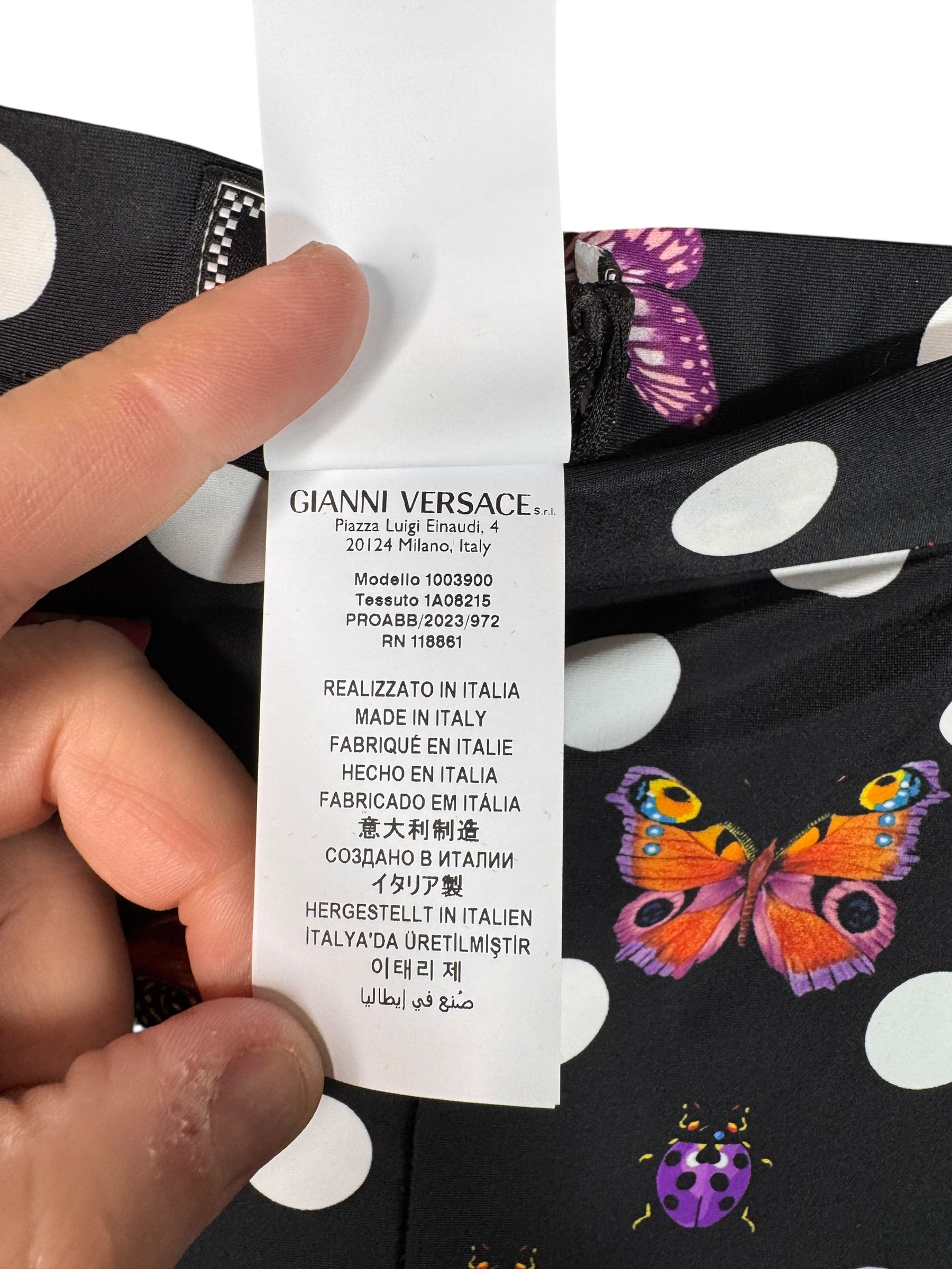 Leggings Versace Dua Lipa neri a pois con farfalle e coccinelle taglia 36 — foto 4