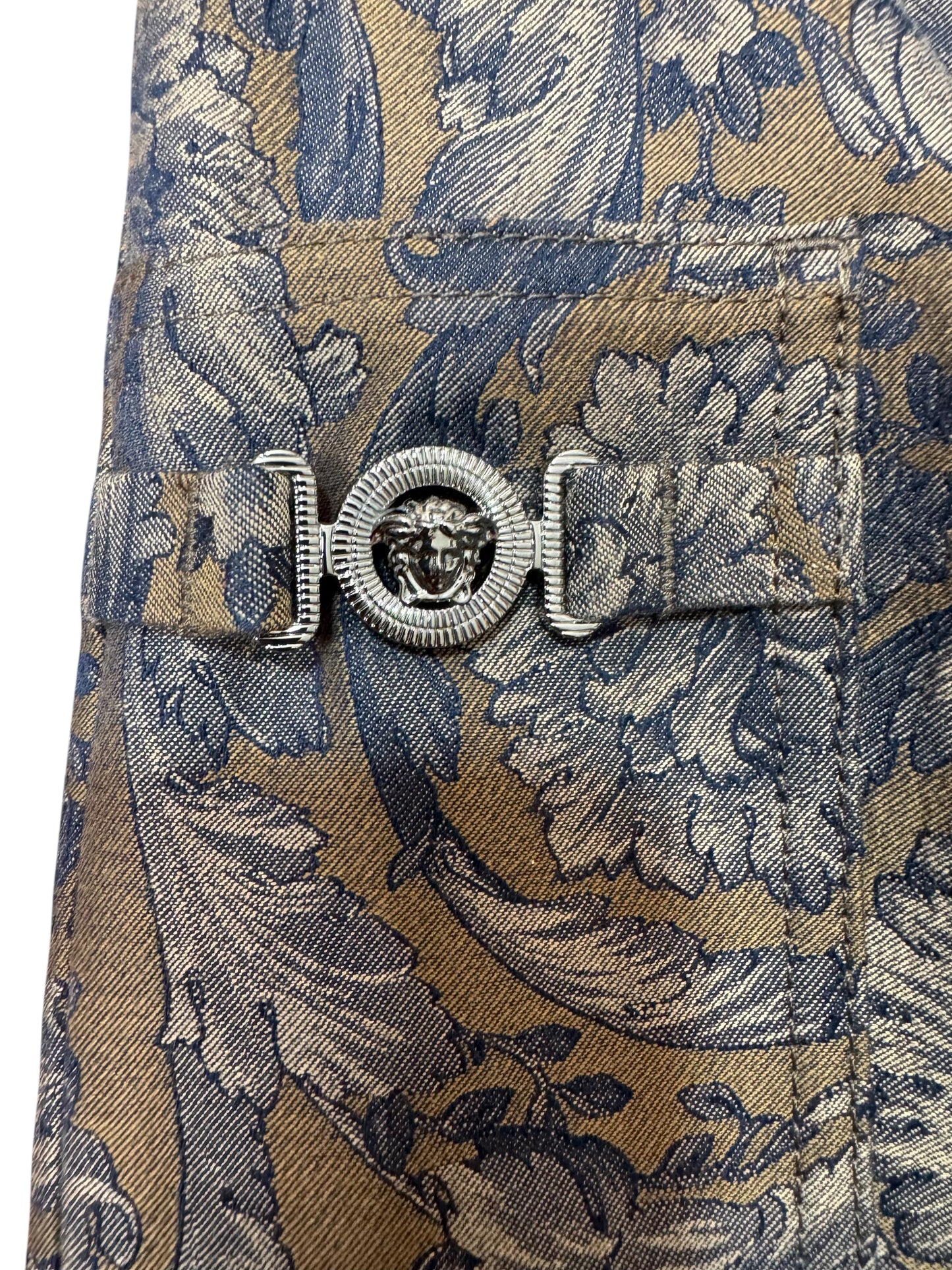 Versace Pantaloni Uomo Baroque Jacquard Floreale Blu Beige Taglia 48.