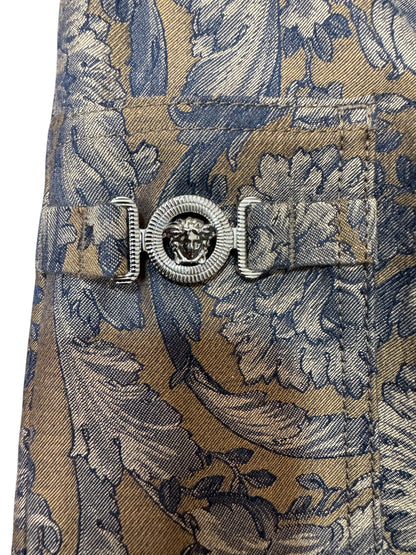 Versace Pantaloni Uomo Baroque Jacquard Floreale Blu Beige Taglia 48.