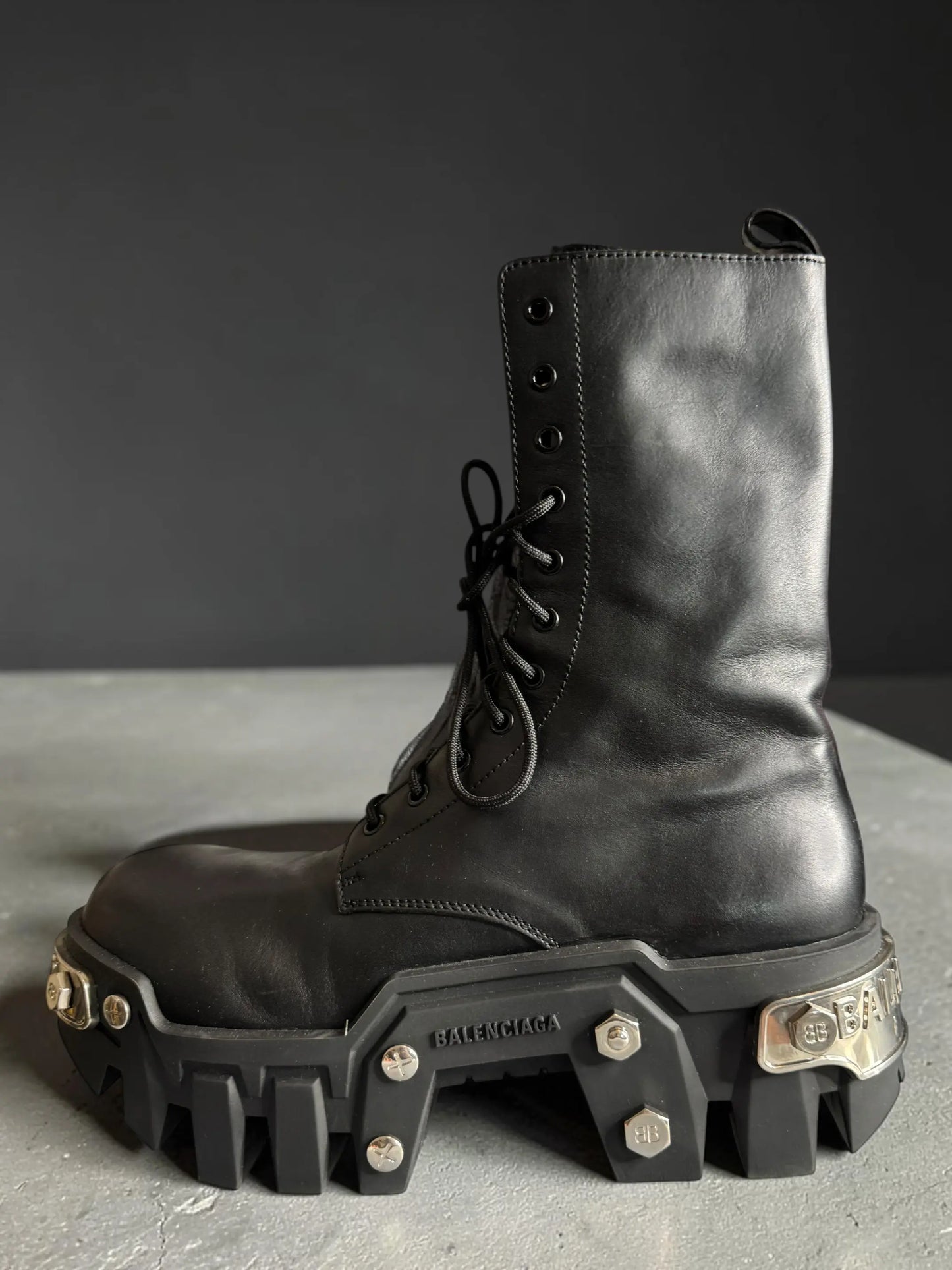 Balenciaga Bulldozer Lace Booti black silver pelle - taglia 44