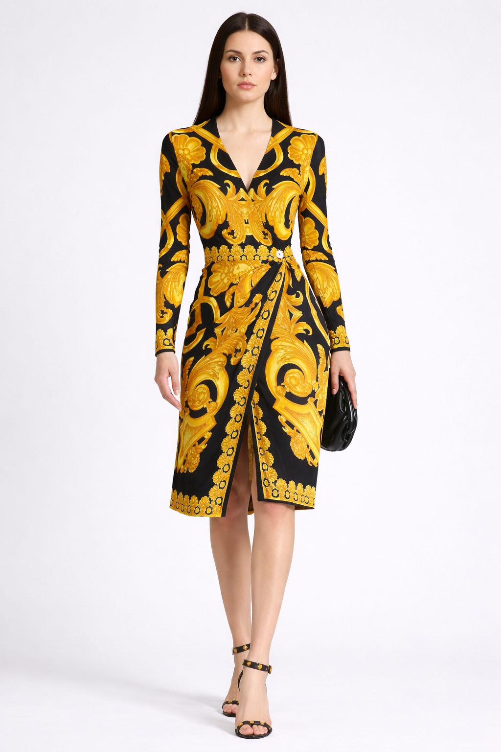 Abito Versace Barocco nero oro Medusa wrap dress tg 36 Made in Italy — foto 3