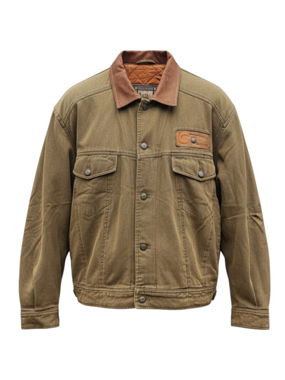 Giacca Camel Collection in cotone imbottita con colletto in pelle vintage