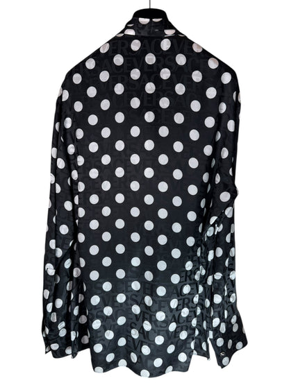 Camicia Versace pois con fiocco e logo jacquard nero bianco TG 38