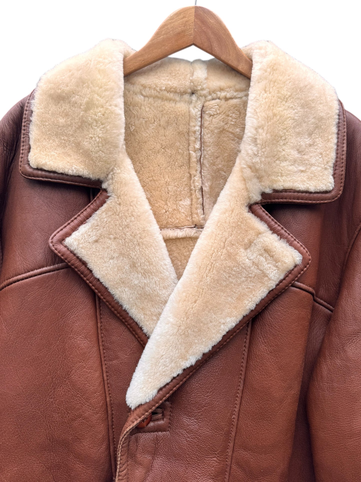Giacca shearling uomo marrone montone naturale vintage taglia 52