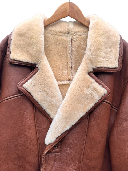 Giacca shearling uomo marrone montone naturale vintage taglia 52