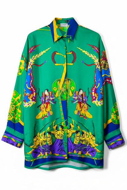 Camicia Gianni Versace Sport vintage in seta stampa Samurai – Made in Italy.