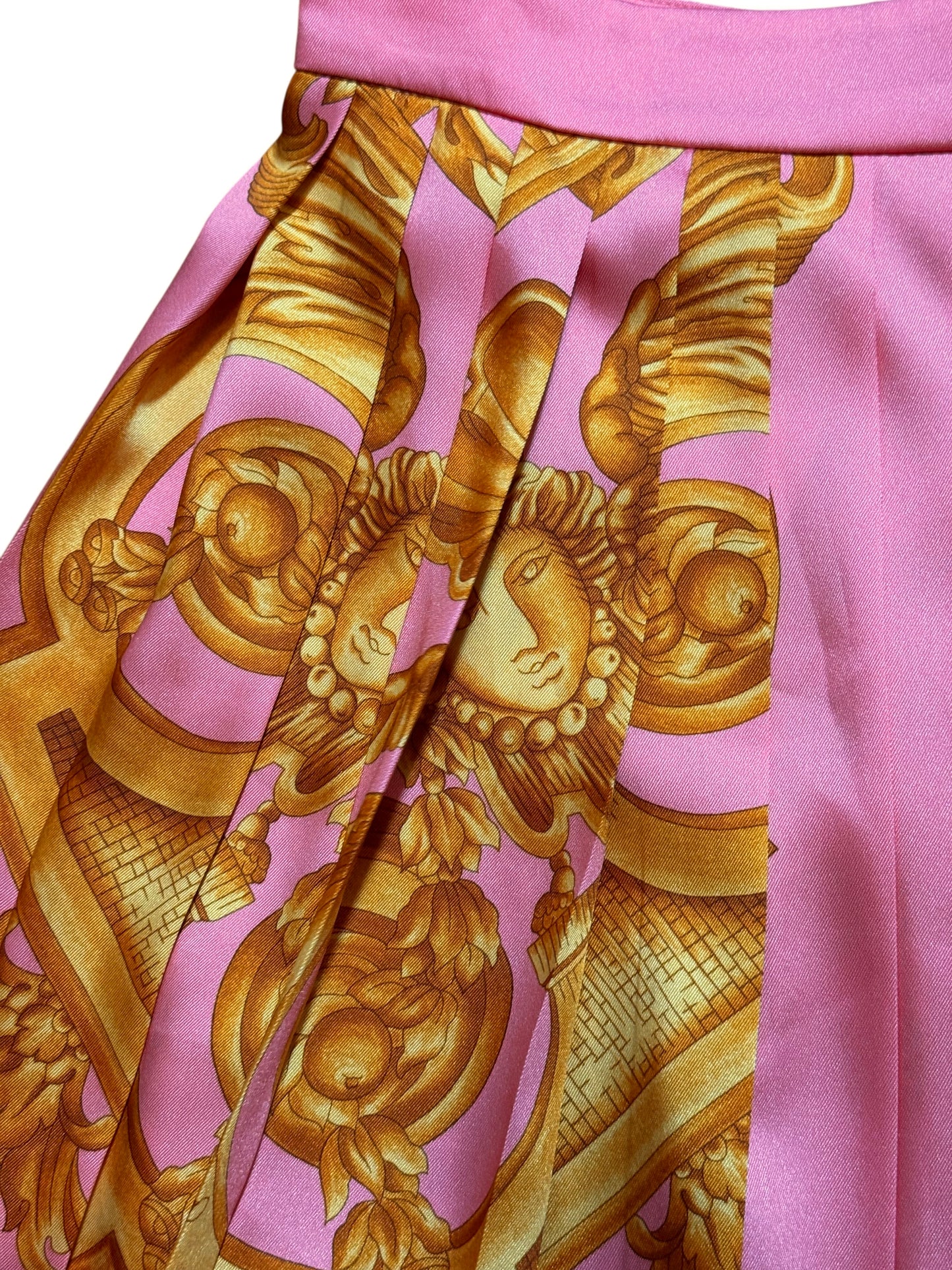 Gonna Versace rosa stampa barocca oro plissé tg 38 — foto 4