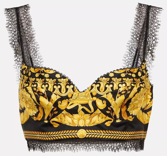 Versace top bustier seta Baroque Heritage nero oro pizzo tg 44 nuovo