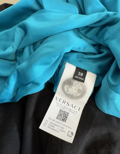Top Versace Turchese con Cappuccio, Dettaglio Medusa in Argento, Size 40