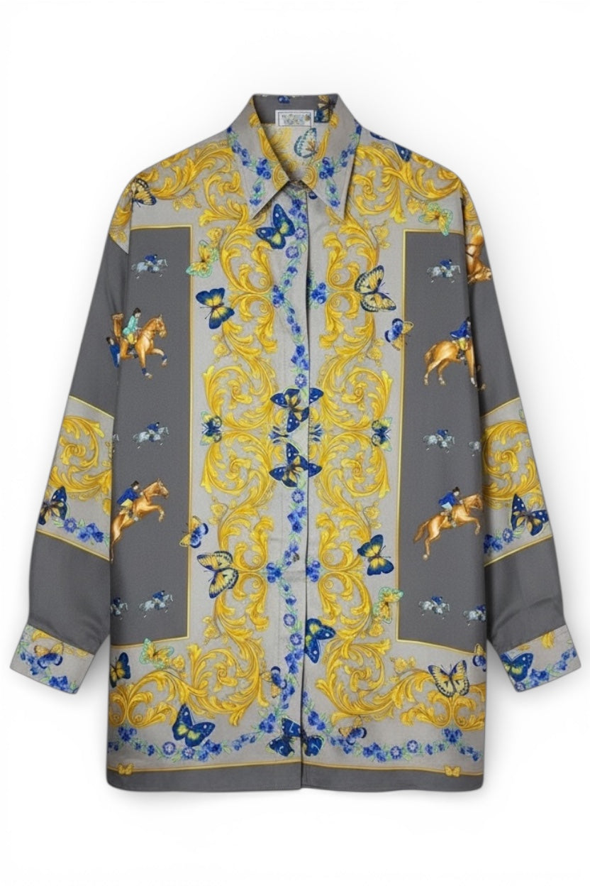 Camicia Versace Sport vintage seta fantasia barocca grigia tg 40 over M