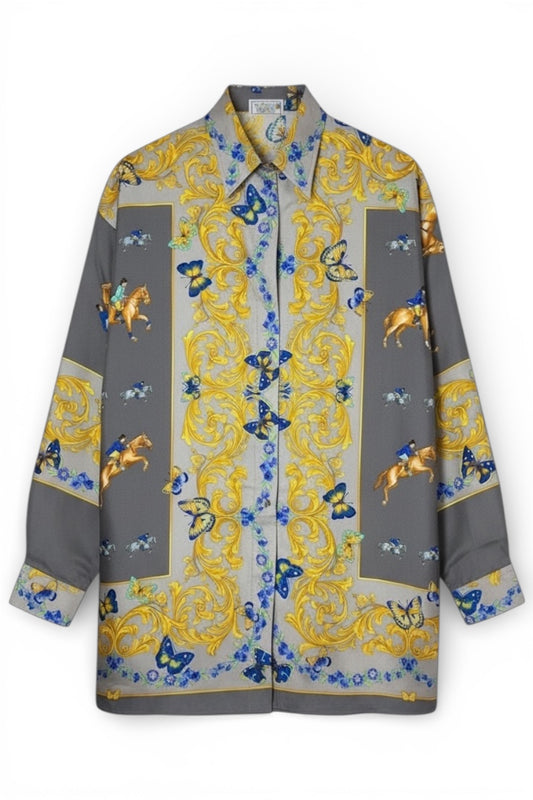Camicia Versace Sport vintage seta fantasia barocca grigia tg 40 over M