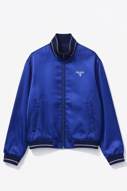 Prada giacca in seta blu con profili tricolore – Taglia L