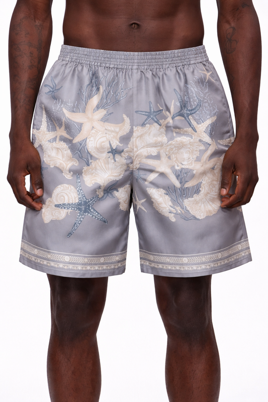 Shorts Versace in seta stampata, nuovi con cartellino, Made in Italy (XL)