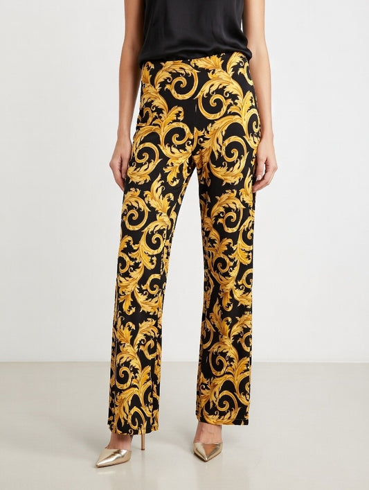 Pantaloni Versace barocco oro su fondo nero taglia 38 made in Italy