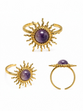 Anello regolabile dorato Sole con pietra viola chiaro