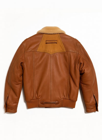 Giacca vintage Pancaldi in pelle ovina con colletto shearling made in Italy — foto 4