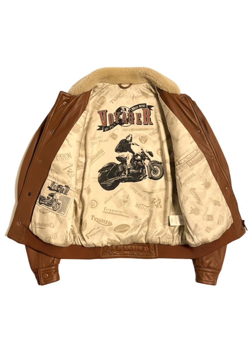 Giacca vintage Pancaldi in pelle ovina con colletto shearling made in Italy — foto 6