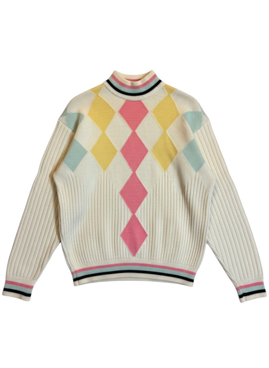 Versace Istante maglione argyle multicolor collo alto vintage taglia L