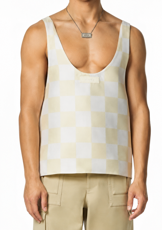 Versace canotta tank top checkerboard seta - taglia S