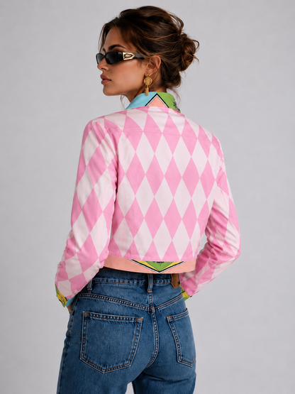 Gianni Versace Cropped Denim Jacket Medusa Print Pink - taglia XS