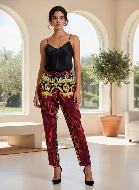 Pantaloni vintage Gianni Versace “Istante” tg 44 stampa barocca e animalier
