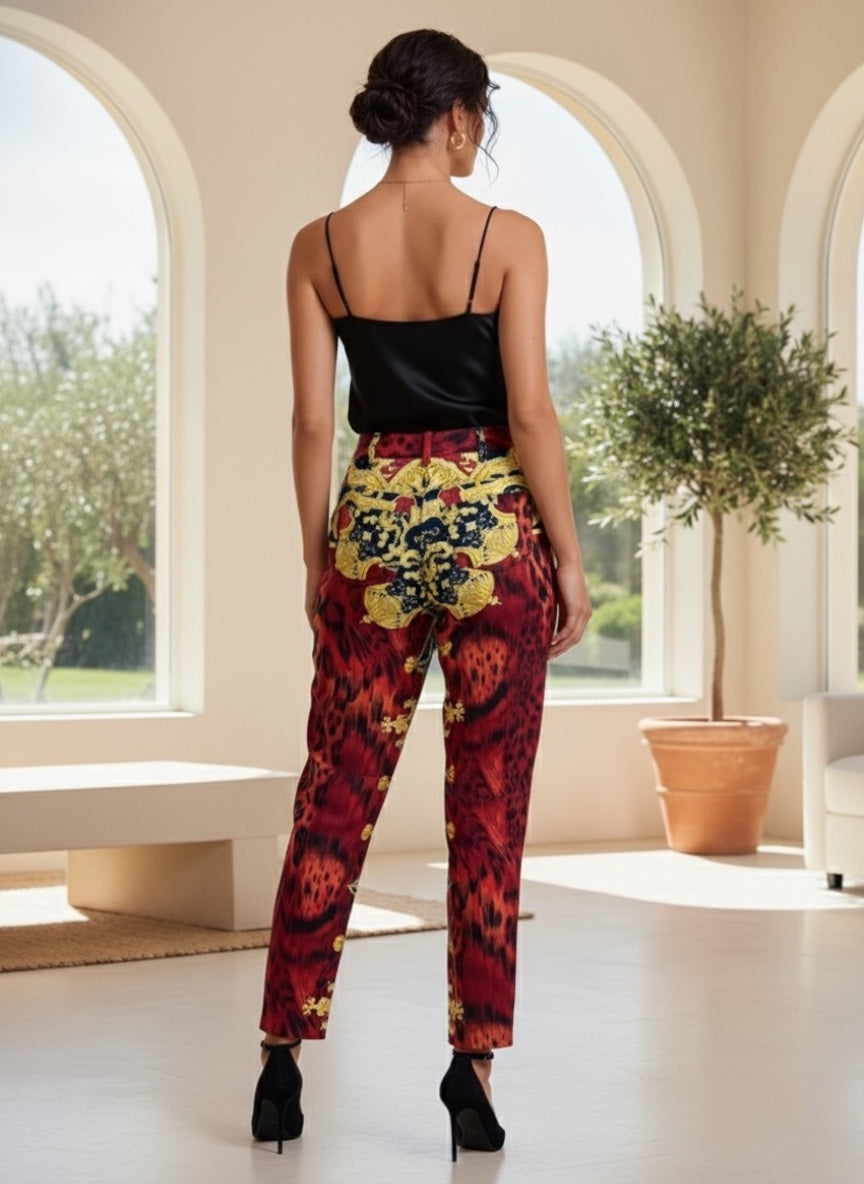 Pantaloni vintage Gianni Versace “Istante” tg 44 stampa barocca e animalier — foto 3