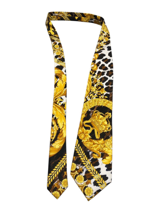 Cravatta vintage Gianni Versace seta stampa Wild Barocco animalier