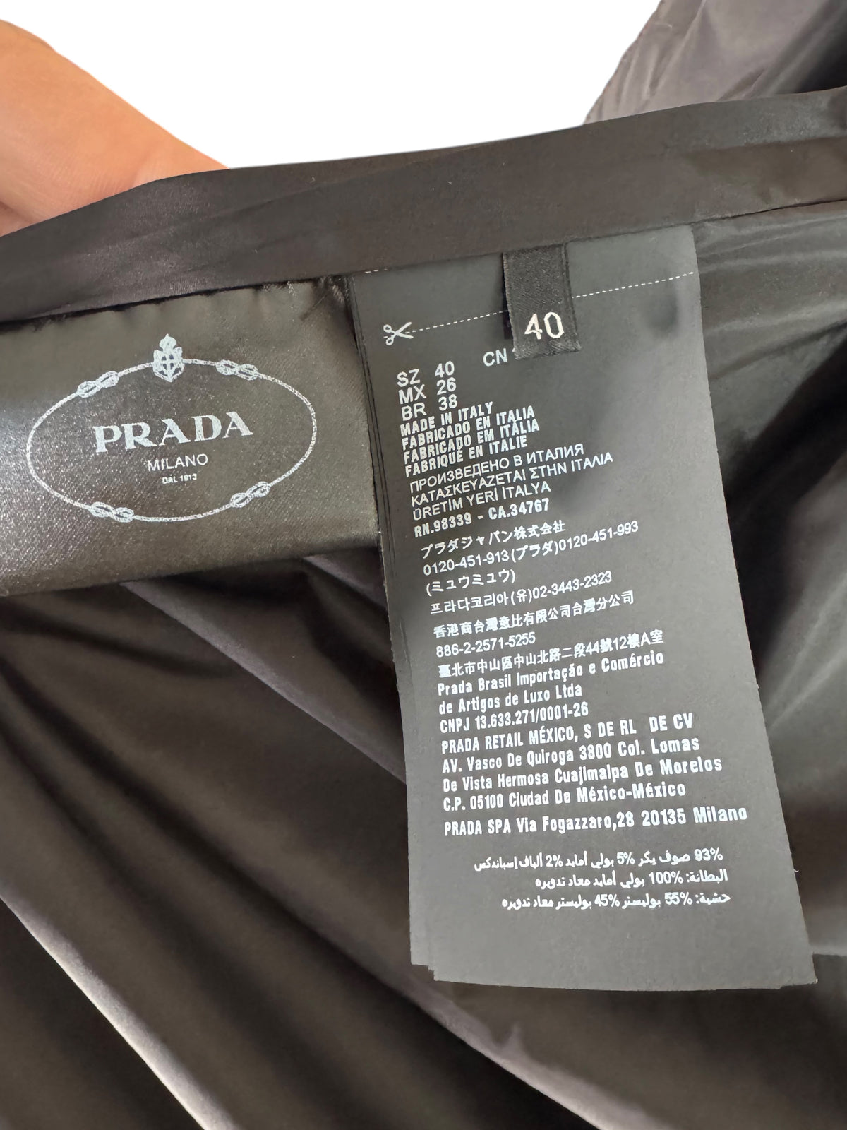 Prada parka lungo blu navy in lana vergine con cappuccio taglia 40