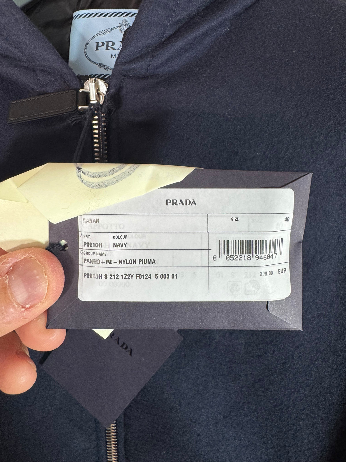 Prada parka lungo blu navy in lana vergine con cappuccio taglia 40