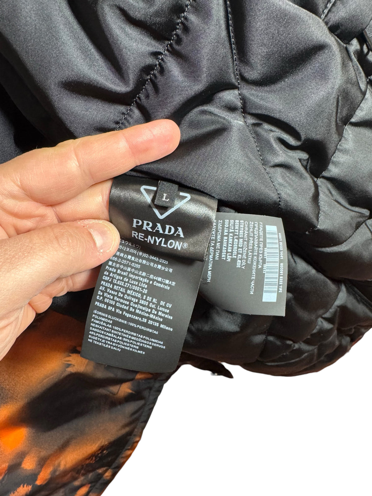 Prada giacca tecnica arancione e nera con cintura taglia L