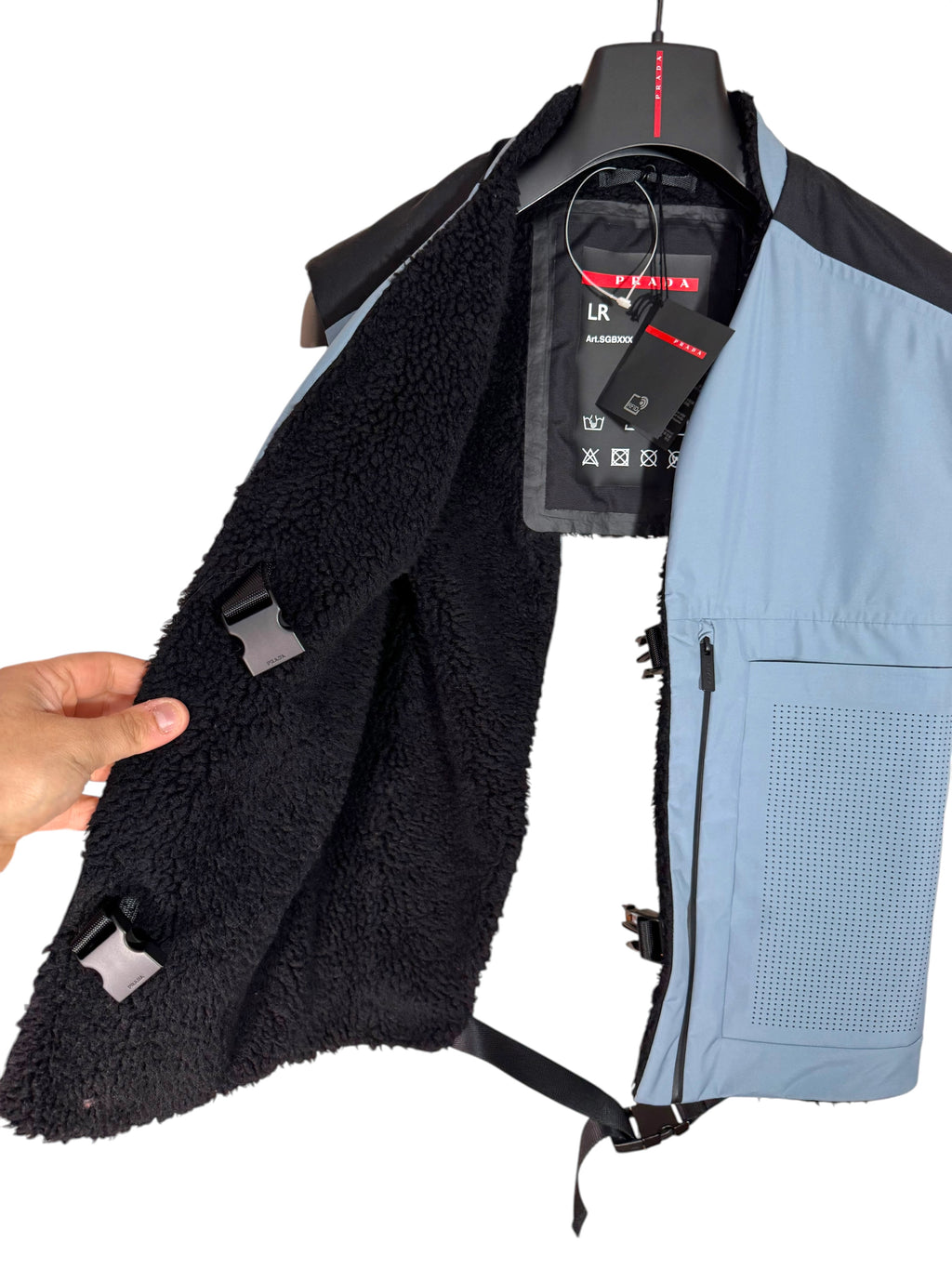 Prada Linea Rossa gilet tecnico Re-Nylon e sherpa taglia M