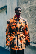 Prada giacca tecnica arancione e nera con cintura taglia L